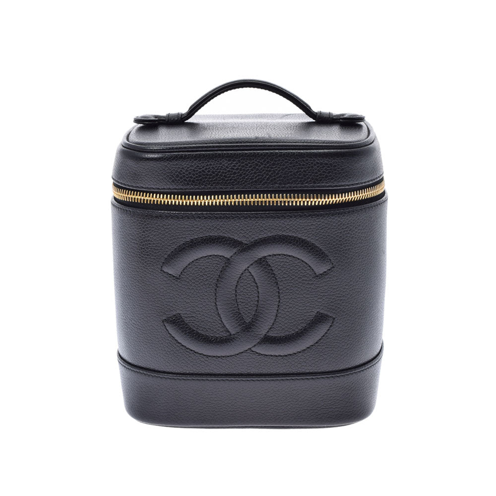 CHANEL シャネル 縦型バニティ 黒 ゴールド金具 レディース  キャビアスキン ハンドバッグ ABランク 中古 