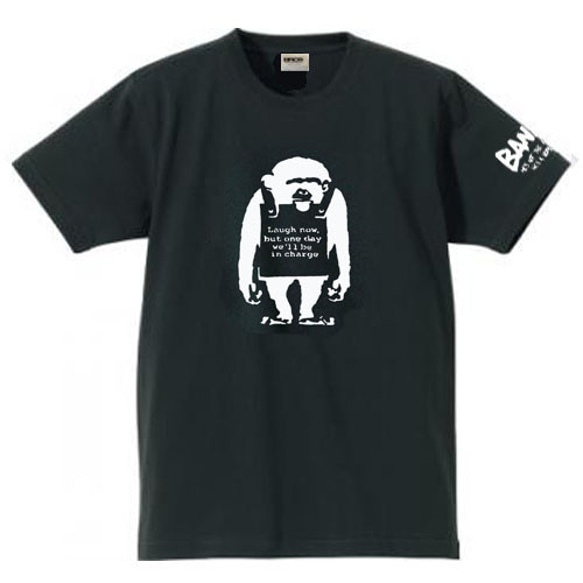 【M～3XL/5ozバンクシー】二本足で立つ猿袖プリントTシャツ★banksy送料無料・新品