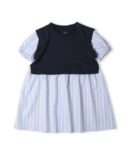 【子供服】 crescent (クレセント) チェック・ストライプ柄レイヤード風半袖ワンピース 80cm～130cm N42327