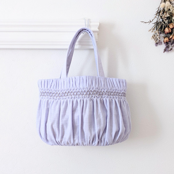 スモッキング刺繍トートバッグ(小) ｰCARRYiN lavender ｰ