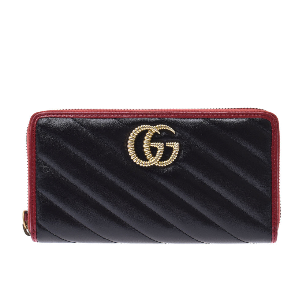 GUCCI グッチ GGマーモント ラウンドファスナー長財布 黒/赤 ゴールド金具 573810 レディース レザー 長財布 新品 