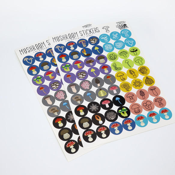 【２枚set】Colorful Mushrooms　きのこ丸シール