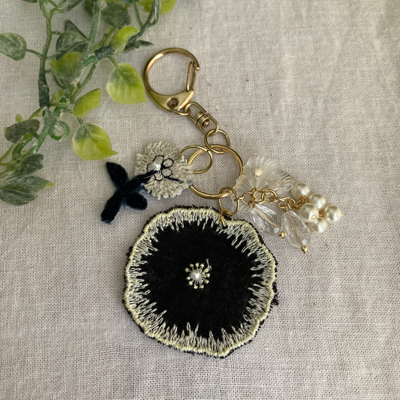 ハンドメイド ＊ミナペルホネンキーホルダースキップjelly flower♡チャーム付き