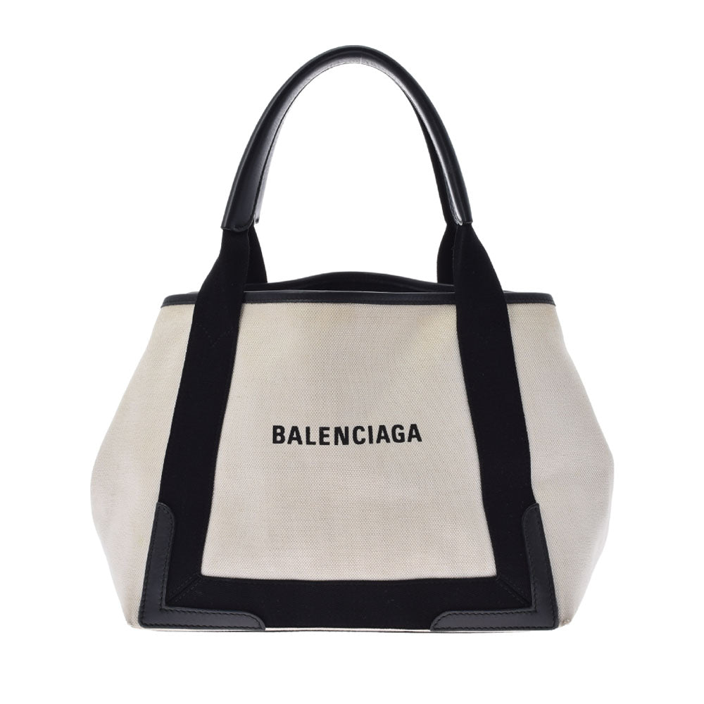 BALENCIAGA バレンシアガ ネイビー カバ ベージュ/黒 339933 ユニセックス キャンバス レザー ハンドバッグ Bランク 中古 