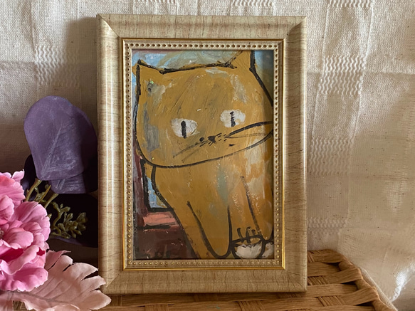 絵画。原画手描【かわいい橘猫は早起きしてコーヒーを飲みます】