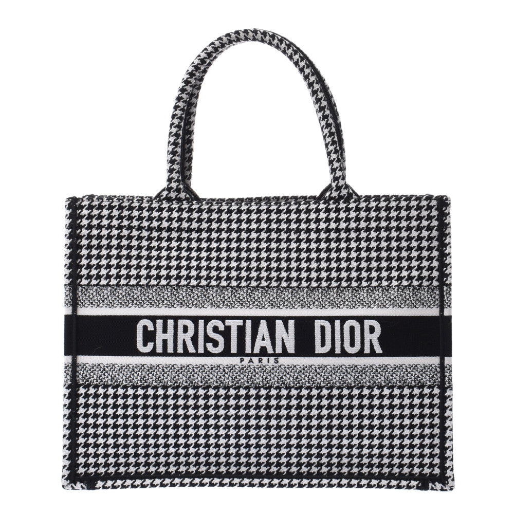 Christian Dior クリスチャンディオール ブックトートバッグ スモール ハウンドトゥース エンブロイダリー 白/黒 レディース キャンバス ハンドバッグ Aランク 中古 