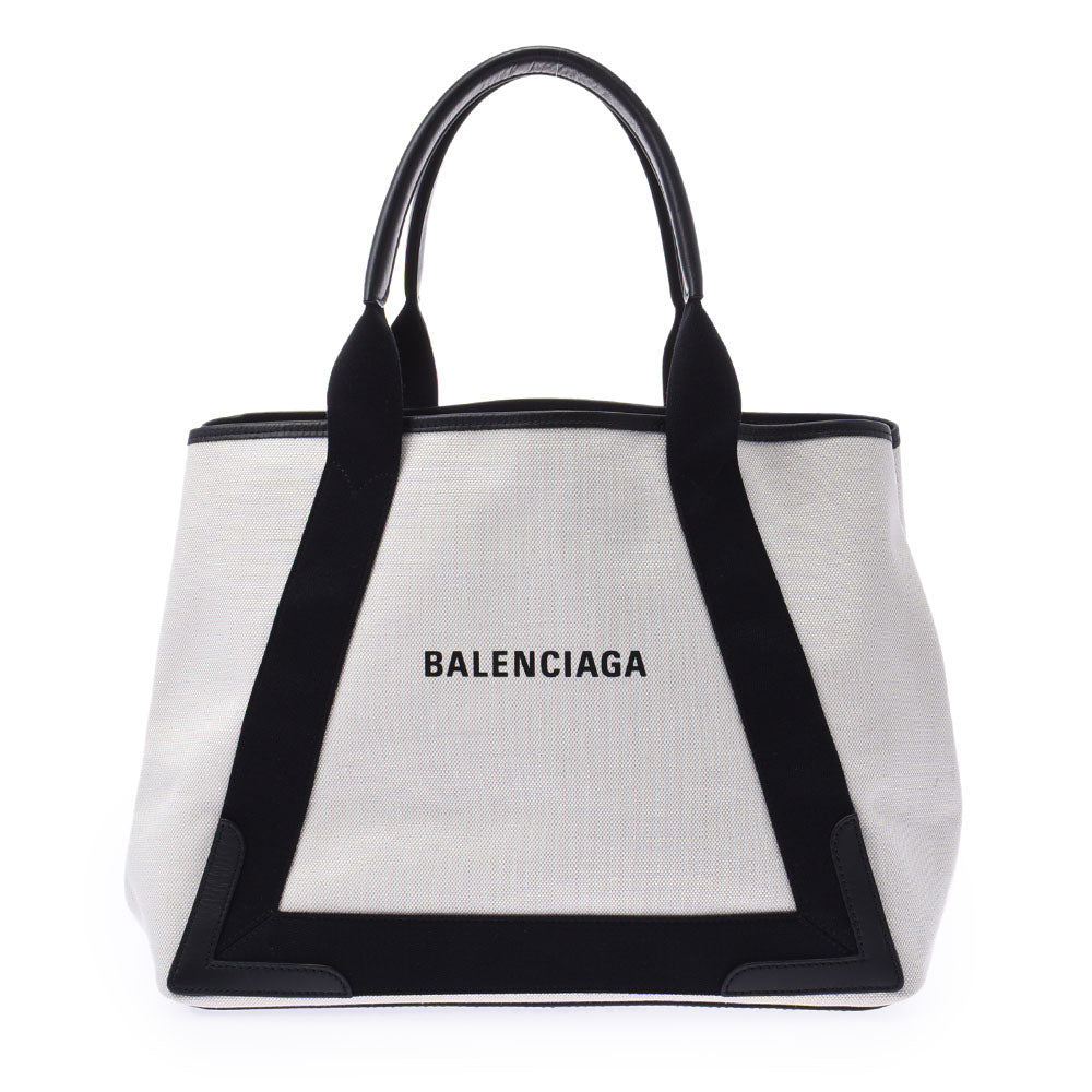 BALENCIAGA バレンシアガ ネイビーカバス 白系/黒 581292 レディース キャンバス/レザー ハンドバッグ Aランク 中古 