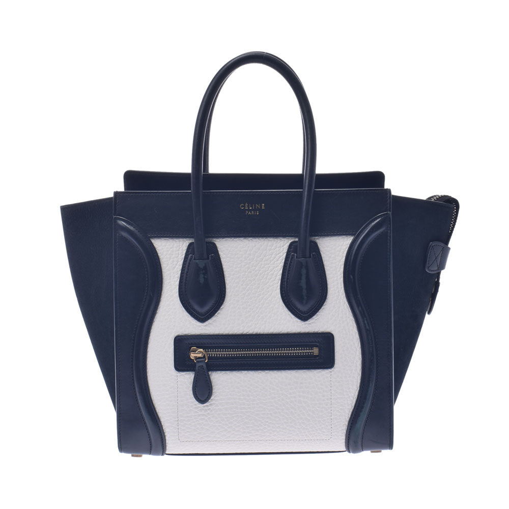 CELINE セリーヌ ラゲージ マイクロショッパー  黒/白 レディース レザー ハンドバッグ Bランク 中古 