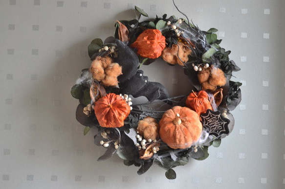 コウモリとほおずきのハロウィンwreath