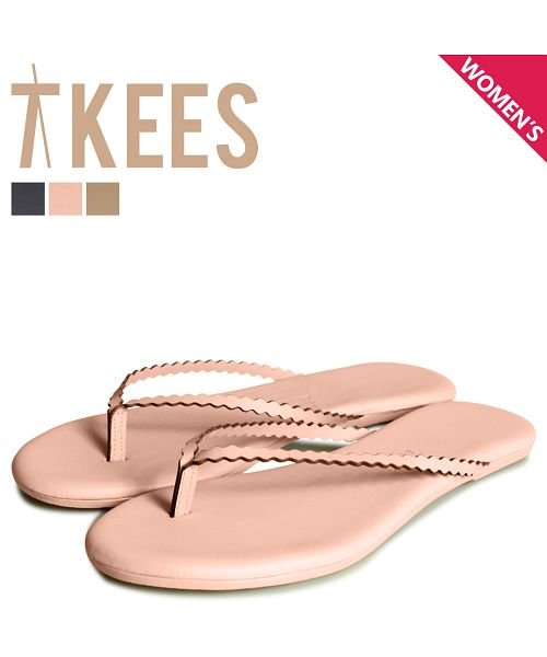 ティキーズ Tkees サンダル スカラップ ビーチサンダル レディース レザー SCALLOPED ブラック ピンク 黒