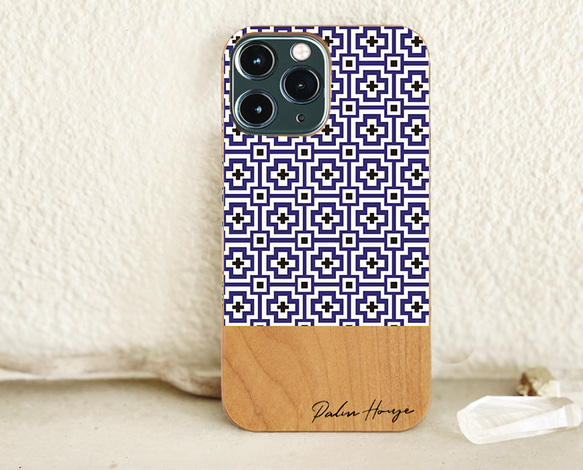 天然木♡名入れ♪MOSAIC WOOD iPhoneケース Blue×Black