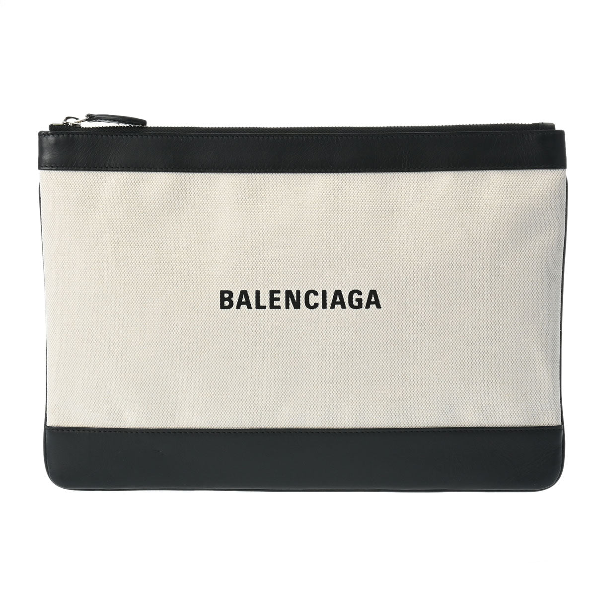 BALENCIAGA バレンシアガ ネイビークリップ M ナチュラル 420407 ユニセックス キャンバス レザー クラッチバッグ ABランク 中古 