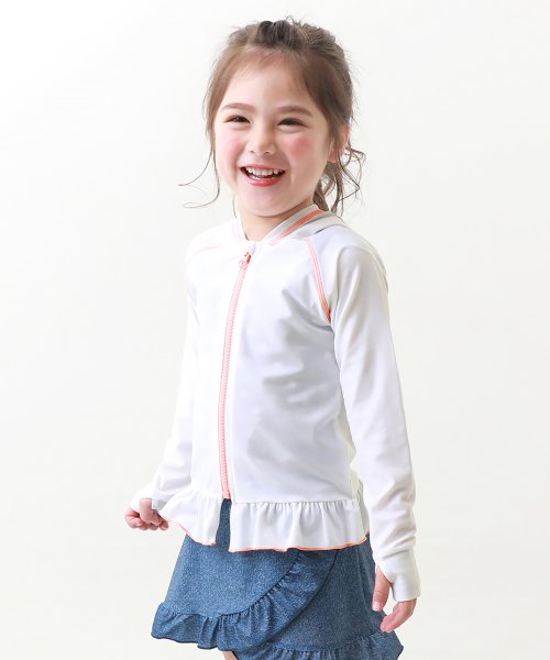 裾フリル長袖ジップラッシュガード 子供服 キッズ 女の子 水着 プールグッズ 長袖ラッシュガード