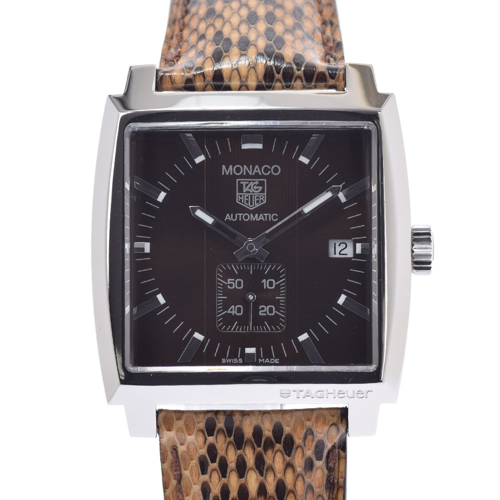 TAG HEUER タグホイヤー モナコ デイト スクエアケース WW2115 メンズ SS/パイソン 腕時計 自動巻き ブラウン文字盤 Aランク 中古 