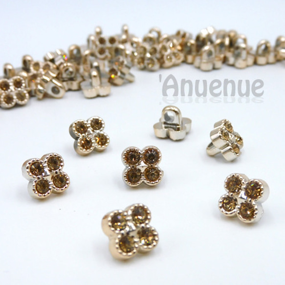 Rhinestone ミニシャンクボタン ９mm【 Clover / Beige×Gold 】10個