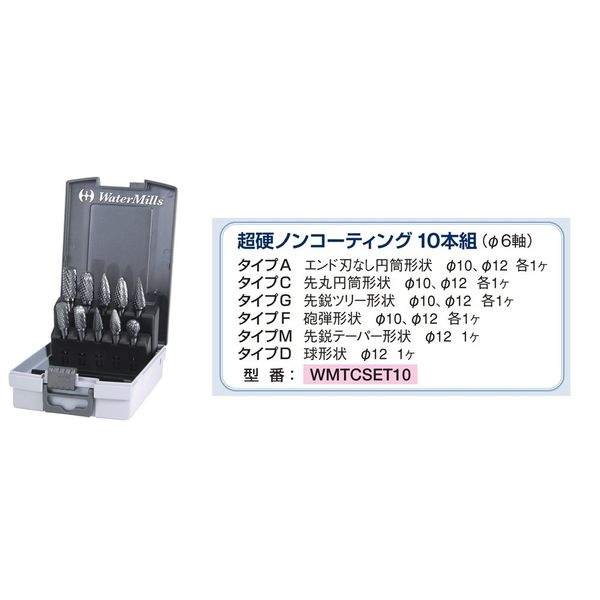 ノガ・ウォーターズ WMノンコート超硬ロータリーバーセット 6mm軸 10本組 【WMTCSET10】 WMTCSET10 1セット（直送品）