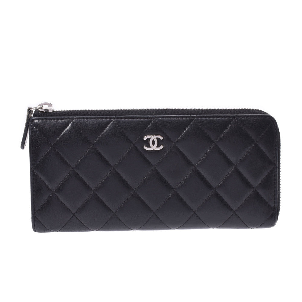 CHANEL シャネル マトラッセ L字ファスナー 黒 シルバー金具 A68778 レディース ラムスキン 長財布 Bランク 中古 