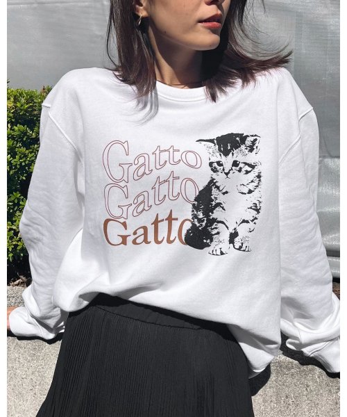 Gatto 猫プリント裏毛トレーナー