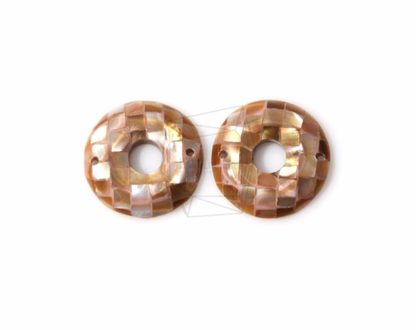 PEA-036-G【2個入り】モザイクドーナツ螺鈿ビーズ, Mother of Pearl Mosaic donut