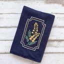 ミモザの手刺繍ブックカバー【ネイビー】