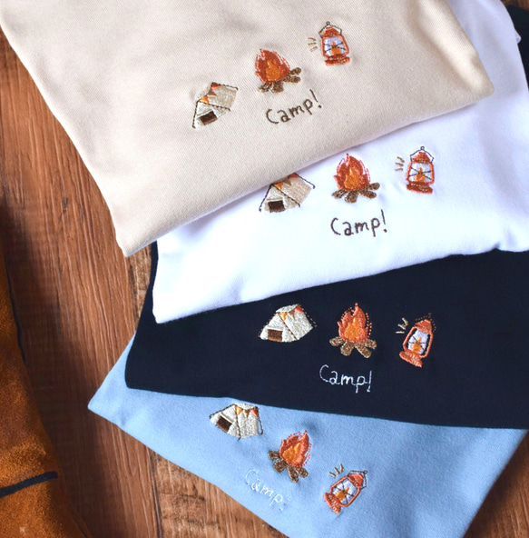 Camp!ビッグシルエット刺繍Tシャツ《ホワイト・ブラック・サンドベージュ・ブルー》親子 キャンプ