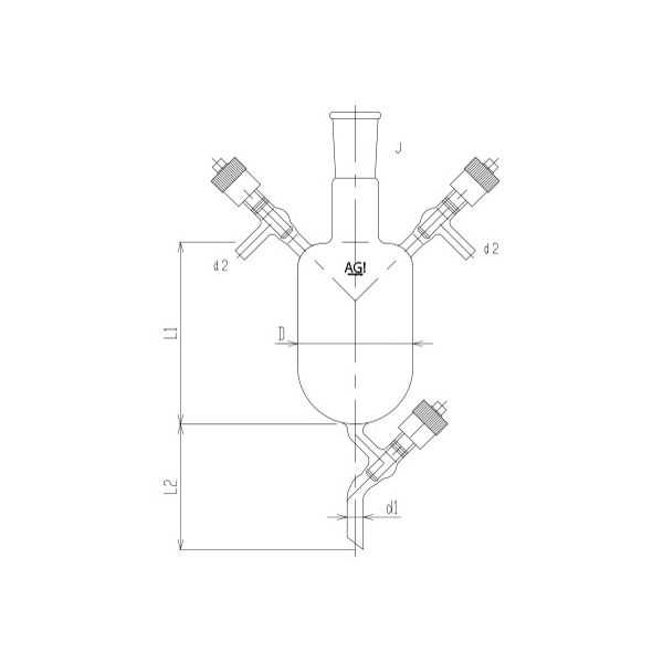 旭製作所 高真空グリースレスバルブ付溶媒受器芯棒材質:PTFE