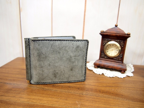 [On the way Series] Waxed leather Money Clip Wallet (Grey)