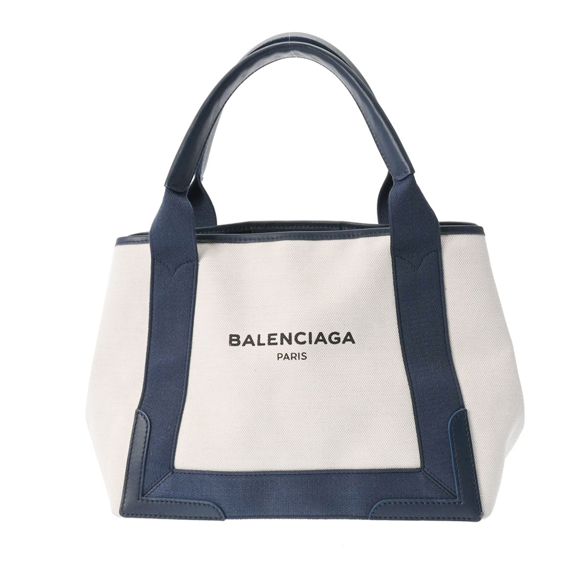 BALENCIAGA バレンシアガ ネイビーカバス S 白/ブルー 339933 レディース キャンバス/レザー ハンドバッグ Aランク 中古 