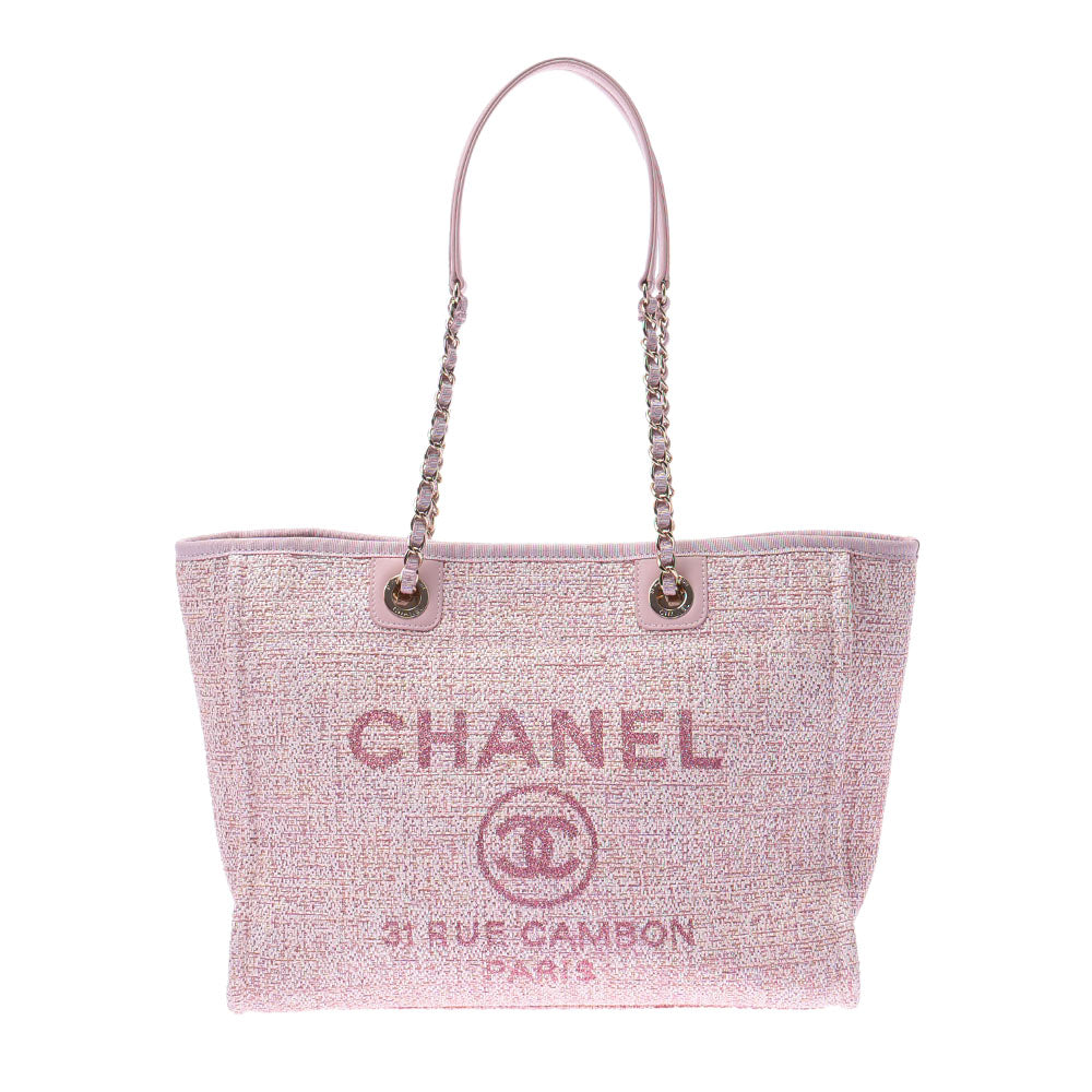 CHANEL シャネル ドーヴィル トート MM ピンク レディース ストロー/レザー トートバッグ 新品 