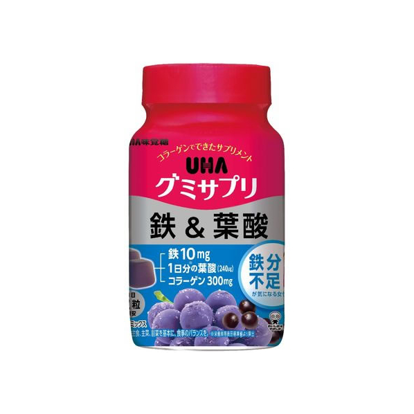 UHA味覚糖 UHAグミサプリ 鉄&葉酸 30日分ボトル 60粒 F047756