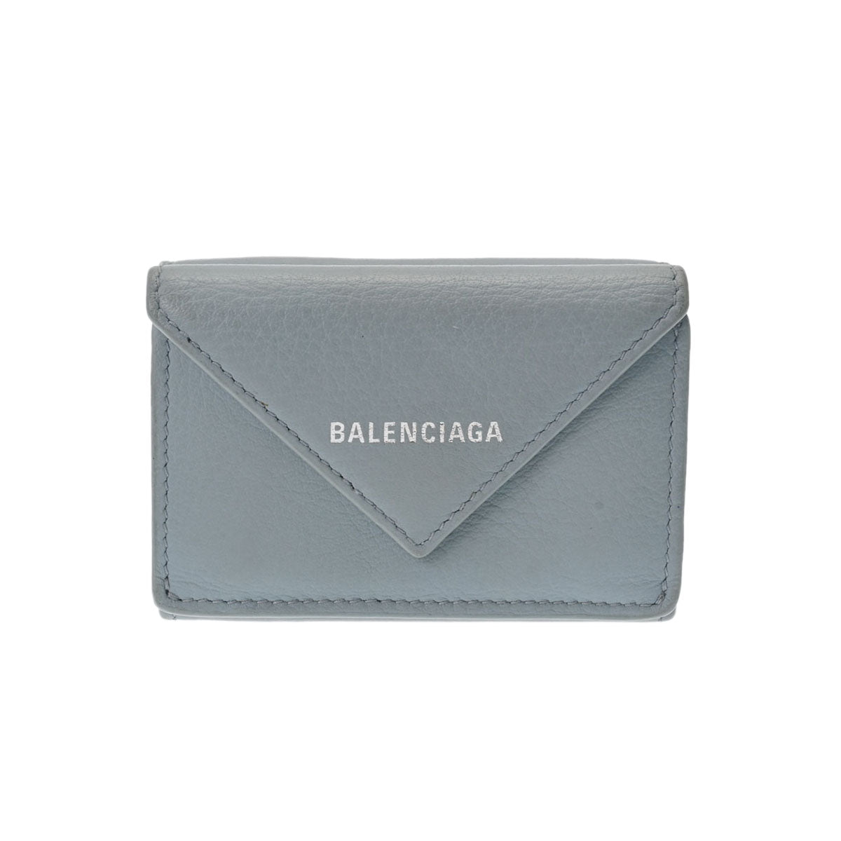 BALENCIAGA バレンシアガ ペーパー ミニウォレット 水色 391446 ユニセックス レザー 三つ折り財布 Bランク 中古 