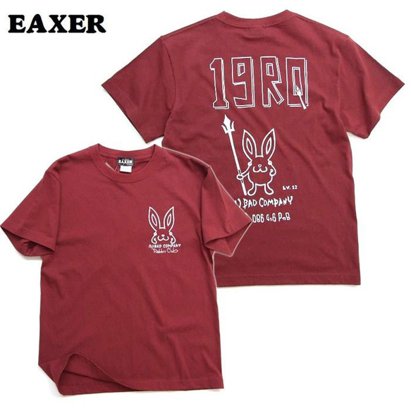 送料無料あり/うさぎTシャツ　バーガンディM　EAXER デビルウサギ半袖Tシャツ 男女兼用 半T　KT-19002