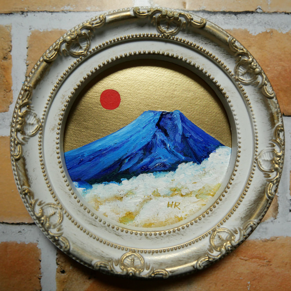 油絵 ミニ絵画 【青の富士山】