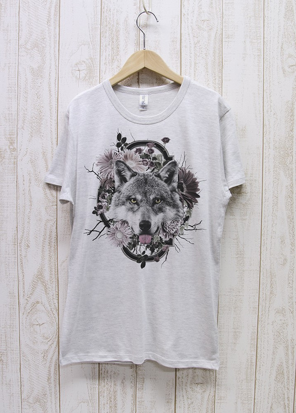 ronronWOLF Tee　Flower Frame（ヘザーホワイト） / R023-TT-HWH