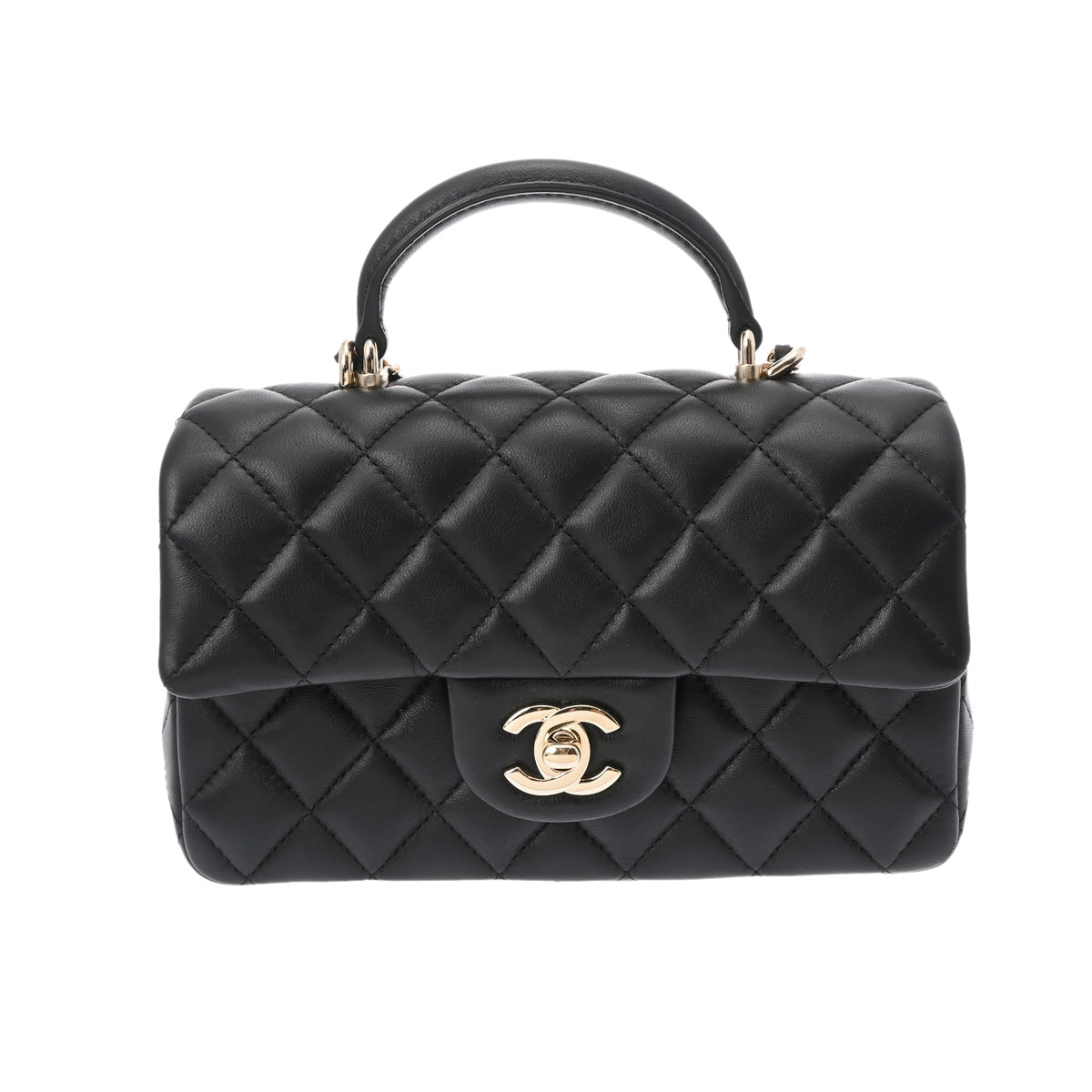 CHANEL シャネル マトラッセ トップハンドル フラップバッグ 20cm ブラック AS2431 レディース ラムスキン ショルダーバッグ Aランク 中古 