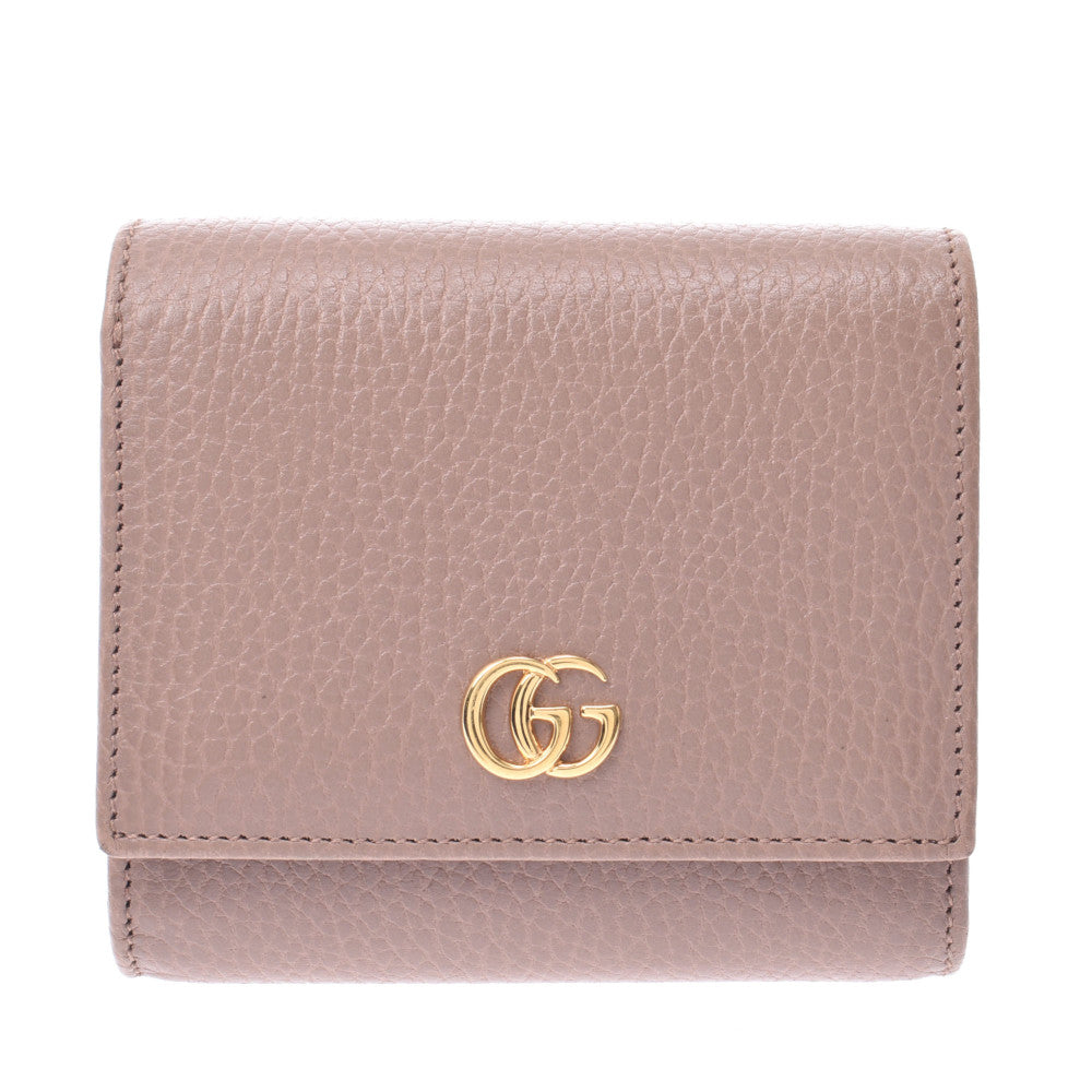 GUCCI グッチ GGマーモント ダスティピンク ゴールド金具 598587 レディース カーフ 二つ折り財布 ABランク 中古 