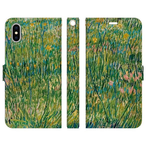 手帳型 スマホケース iPhone 各種対応 名画★ ゴッホ 花咲く牧草地