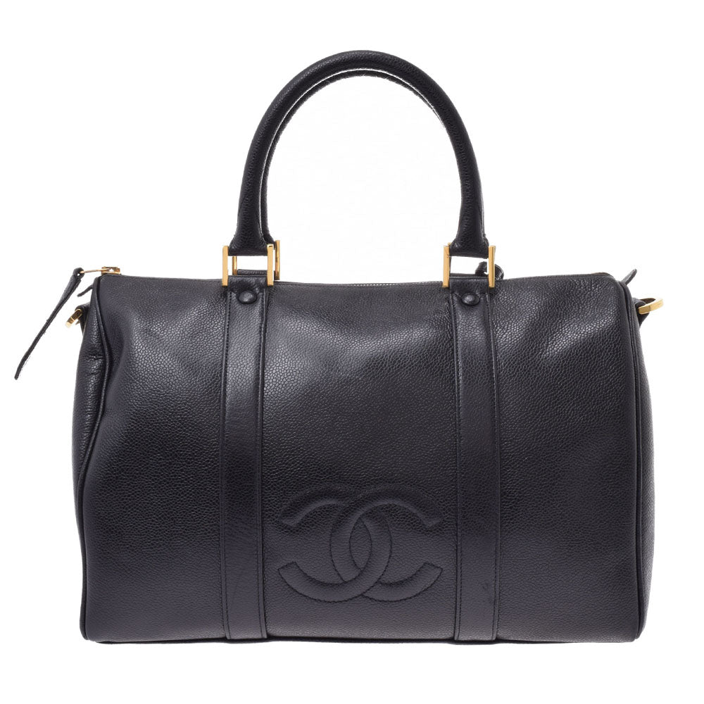 CHANEL シャネル  黒 ゴールド金具 レディース キャビアスキン ボストンバッグ  中古