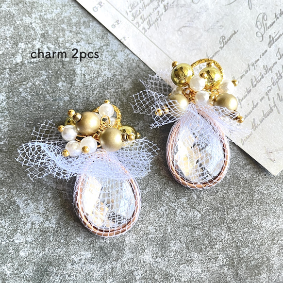 2pcs★charm・veil deco clear & white（ベールデコチャーム）