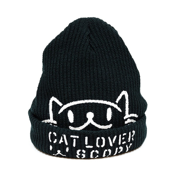 SCOPYネコ　ニットキャップ「CAT LOVER」ブラック