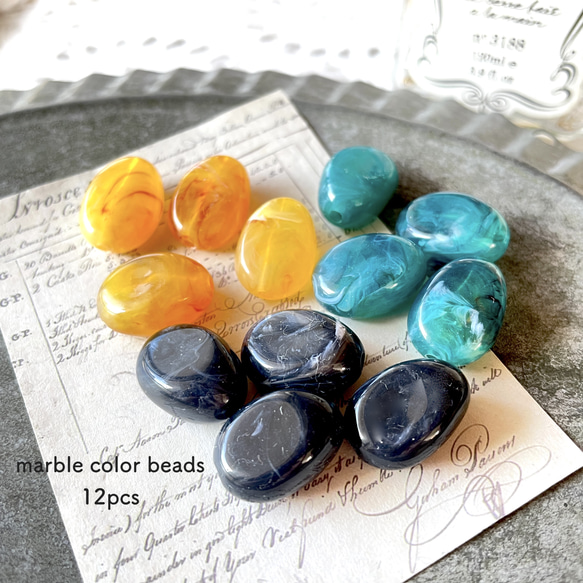 12pcs★beads・ marble mix color（アクリルビーズ）