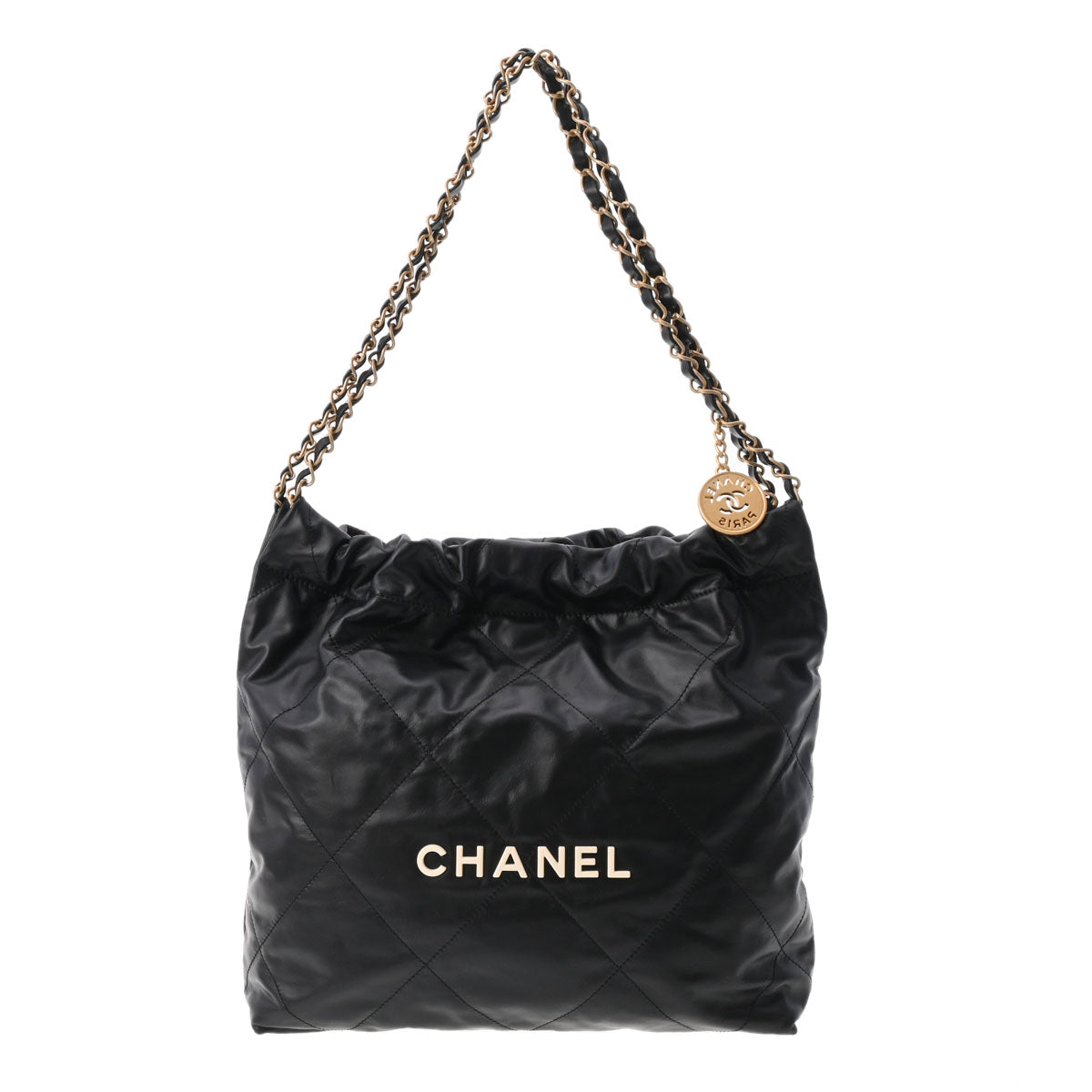 CHANEL シャネル 22 チェーンショルダー 黒 ゴールド金具 AS3260 レディース カーフ ショルダーバッグ Aランク 中古 