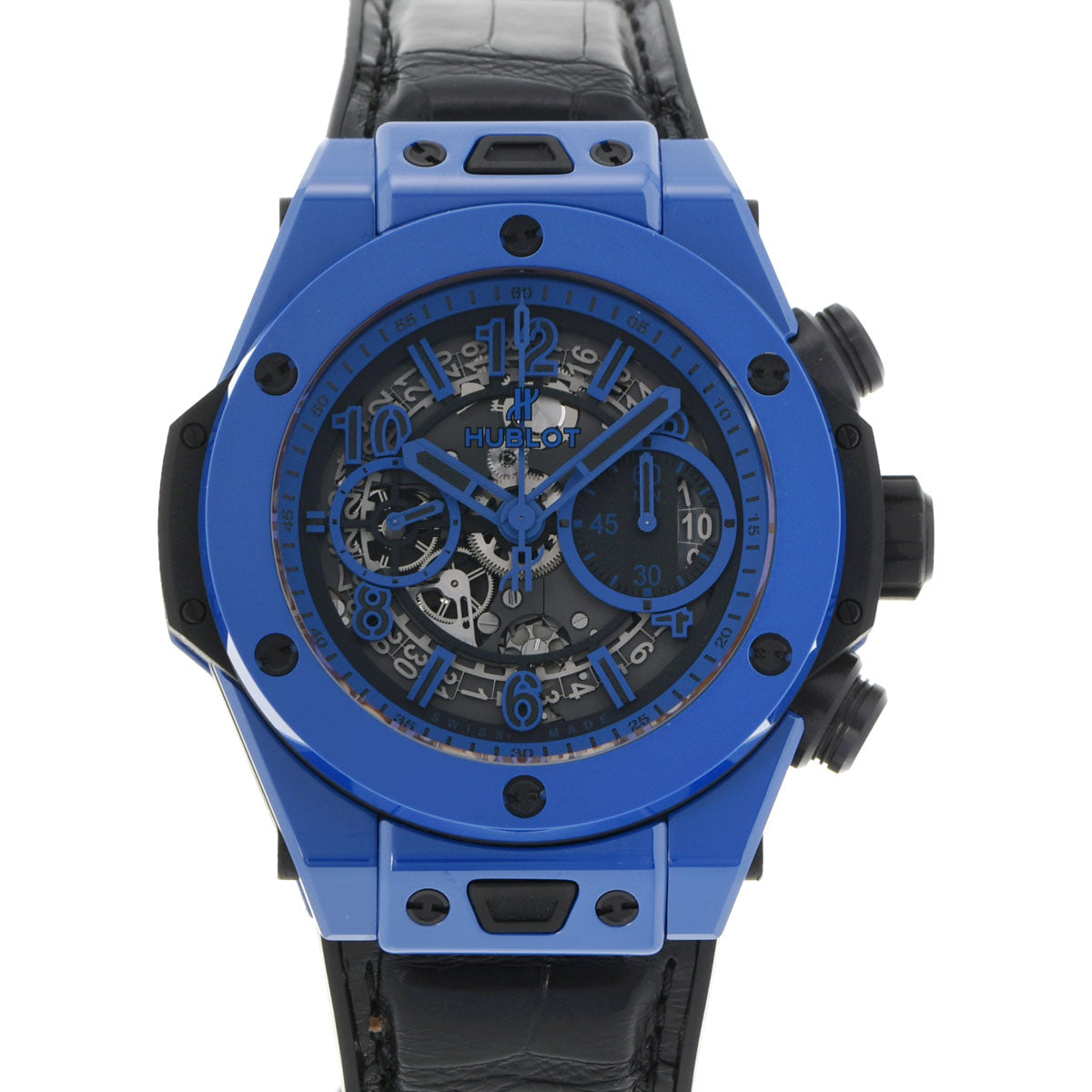 HUBLOT ウブロ ビッグバン ウニコ ブルーマジック 限定500本 411.ES.5119.RX メンズ セラミック 腕時計 自動巻き マットブラック&ブルースケルトン文字盤 Aランク 中古 