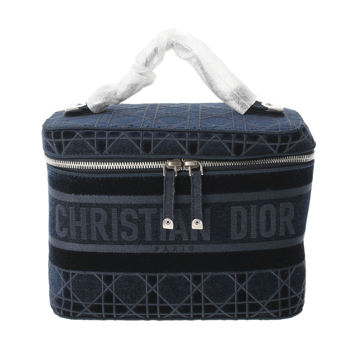 CHRISTIAN DIOR クリスチャンディオール トラベル オブリーク バニティ 紺 レディース キャンバス スウェード ハンドバッグ 未使用 