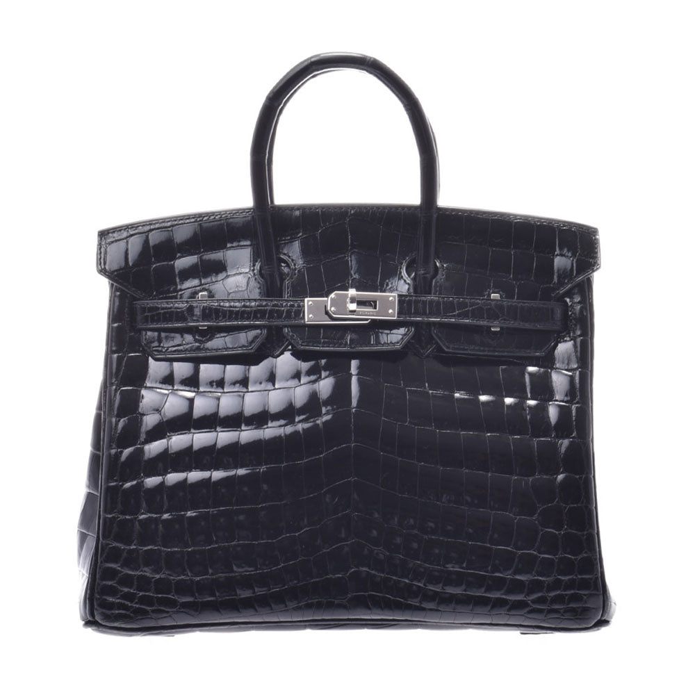 HERMES エルメス バーキン 25 黒 シルバー金具 T刻印(2015年頃) レディース シャイニーニロティカス ハンドバッグ ABランク 中古 