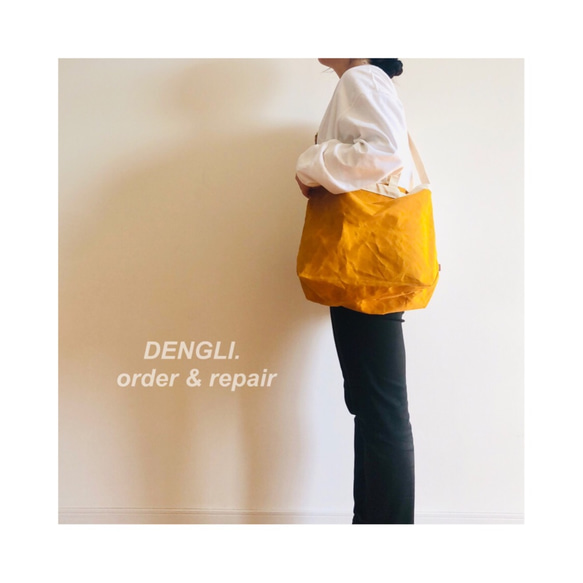 DENGLI.Ｍショルダートートバッグ/横型/パラフィン加工帆布/撥水/A4/軽くて丈夫/3way