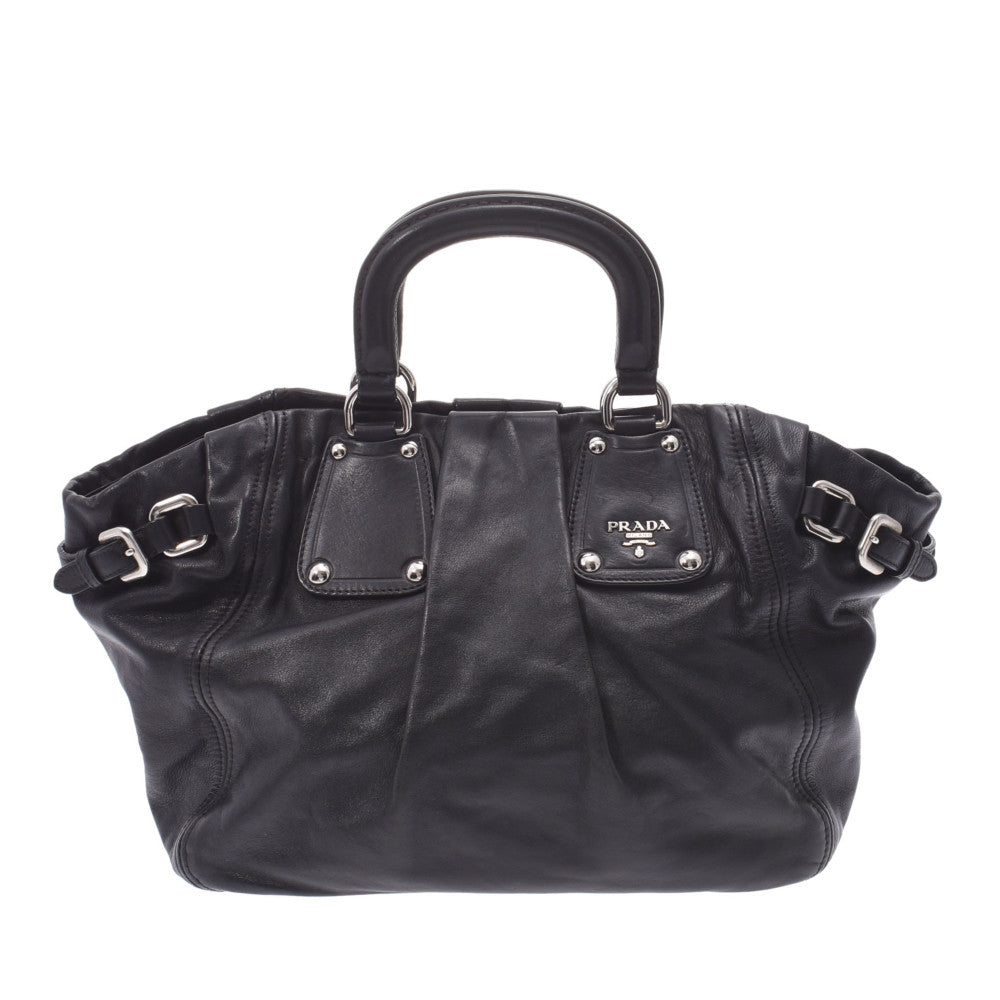 PRADA プラダ 2WAYバッグ 黒 シルバー金具 ユニセックス カーフ ハンドバッグ ABランク 中古 