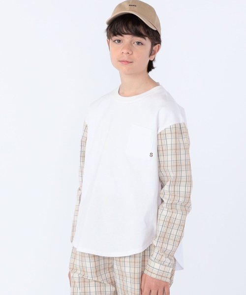 SHIPS KIDS:145～160cm / チェックシャツ コンビ カットソー