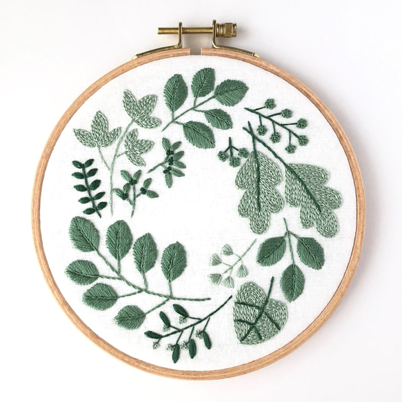 Botanical ファブリックパネル 直径16cm /刺繍 インテリア アートボード【受注制作】