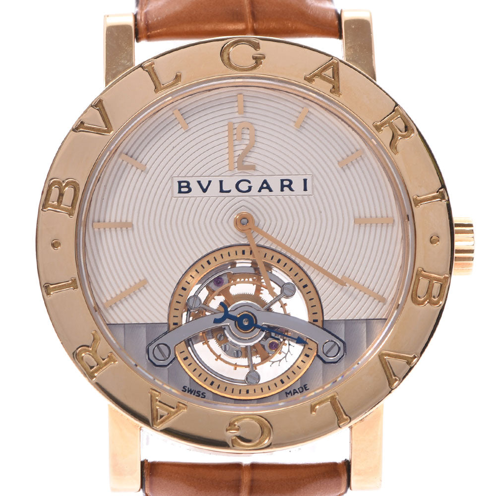 BVLGARI ブルガリ ブルガリブルガリ トゥールビヨン BB38GLTB メンズ YG/革 腕時計 手巻き シルバー文字盤 Aランク 中古 